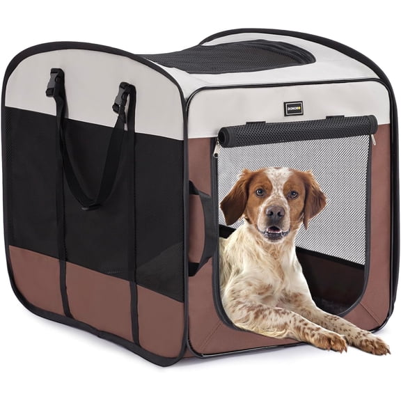 Dog Kennels and Crates for Medium Dogs, Portable Pop Up Indoor Pet Cage with Sturdy Wire Frame, Collapsible Travel Crate Soft Sided Cat Bag Escape Proof (Brown, 32.0" L x 21.0" W x 26.0" H)