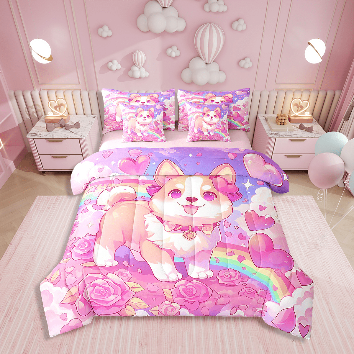 Dog Bed In A Bag Kawaii Corgi Twin Comforter Set 7-Piece Cute