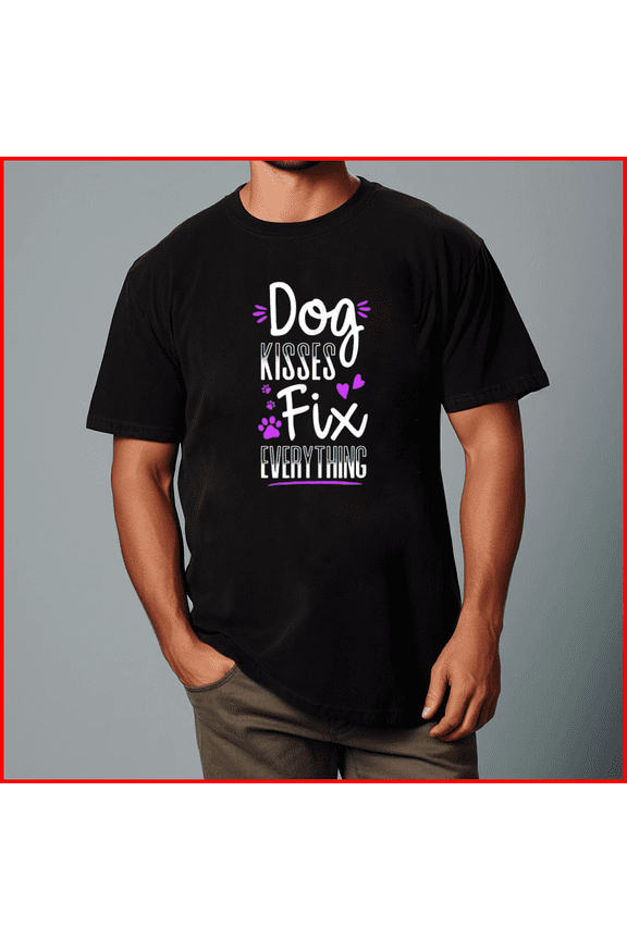 Dog Kisses Fix Everything Funny Dog Lover Saying Aesthetic Gift Unisex T-Shirt, up to Size 5XL