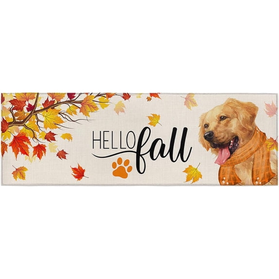 Dog Kitchen Rugs Anti Fatigue Mats for Kitchen Floor Cushioned Kitchen Rugs and Mats Non Slip Kitchen Runner Comfort Standing Mat, Autumn Thanksgiving Maple Leaf Animal Theme