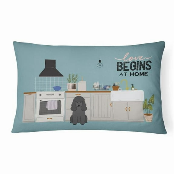 Caroline's Treasures CK7775PW1216 Black Poodle Kitchen Scene Canvas Fabric Decorative Pillow, 12H x16W, multicolor