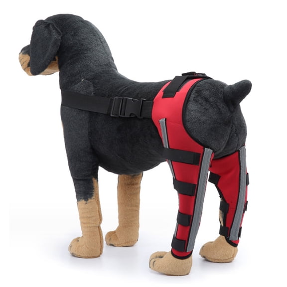 Dog Knee Brace Adjustable Dog Double Rear Leg Brace With Metal Hinged Flexible Support And Reflective Seat Belts (Red) - XS