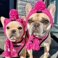 thumbnail image 1 of Dog Knit Hat, Pets Winter Warm Pom Pom Beanie Hat with Ear Holes Windproof Cap for French Bulldog Small Medium Dogs, S size Pink, 1 of 10