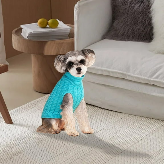 Dog Knit Sweater, High-Neck Pet Hoodie, Warm Winter Wear for Small to Medium Dogs, Soft Cable-Knit Pullover, XL,Blue