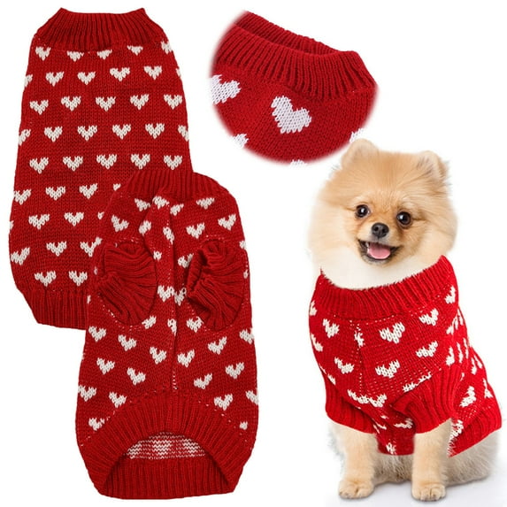 Dog Knitted Sweater Dog Heart Sweater Puppy Sweater Warm Soft Pet Holiday Clothes for Small Cats and Dogs, Red, XS
