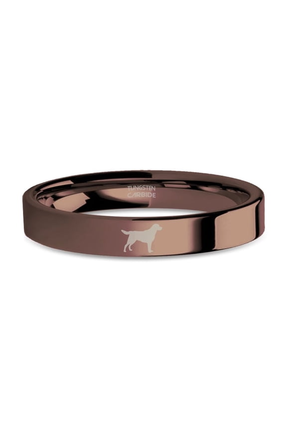 Dog Labrador Laser Engraved Copper Brown Tungsten Ring, Polished, 4mm, Size 6