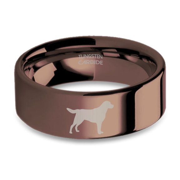 Dog Labrador Laser Engraved Copper Brown Tungsten Ring, Polished, 8mm, Size 10.5