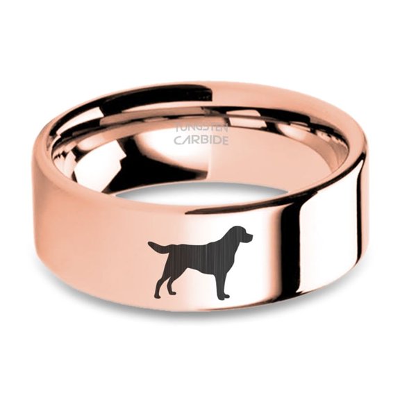 Dog Labrador Laser Engraved Rose Gold Tungsten Ring, Polished, 8mm, Size 8.5