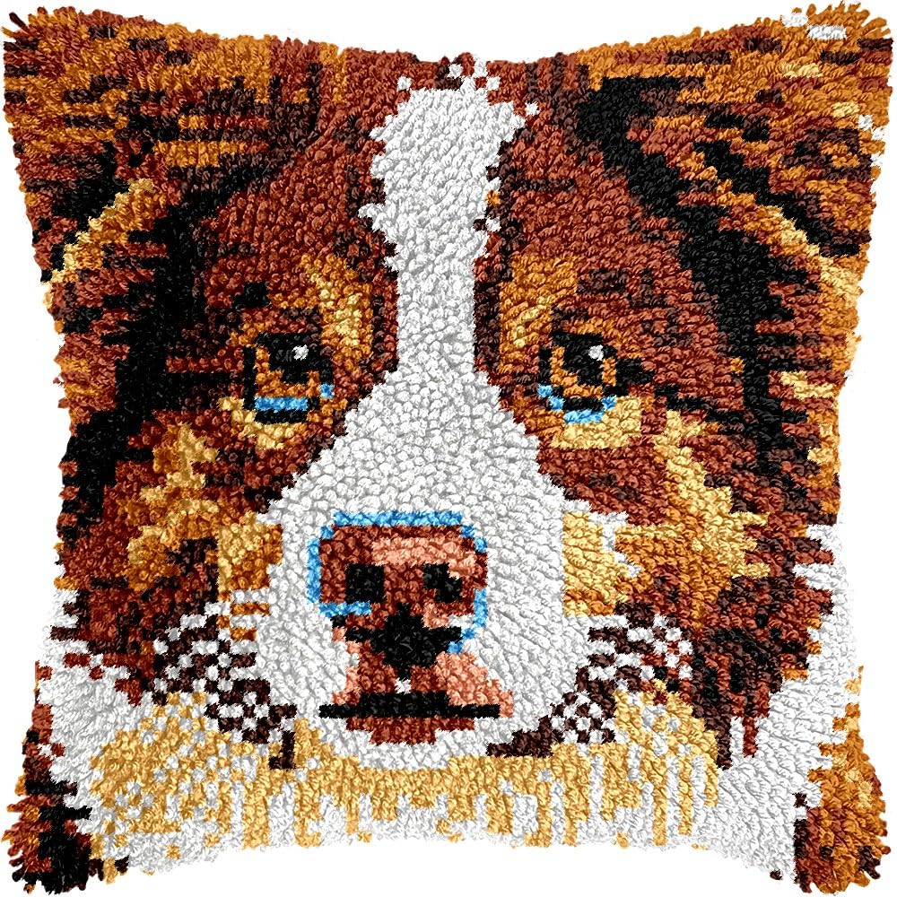 Dog Latch Hook Kits Pillow kits Cushion Throw Pillow Embroidery Craft Kits DIY Kits of DIY Hooking Pillowcase Cover Supplier with Color Printed Canvas 43x43cm (83)