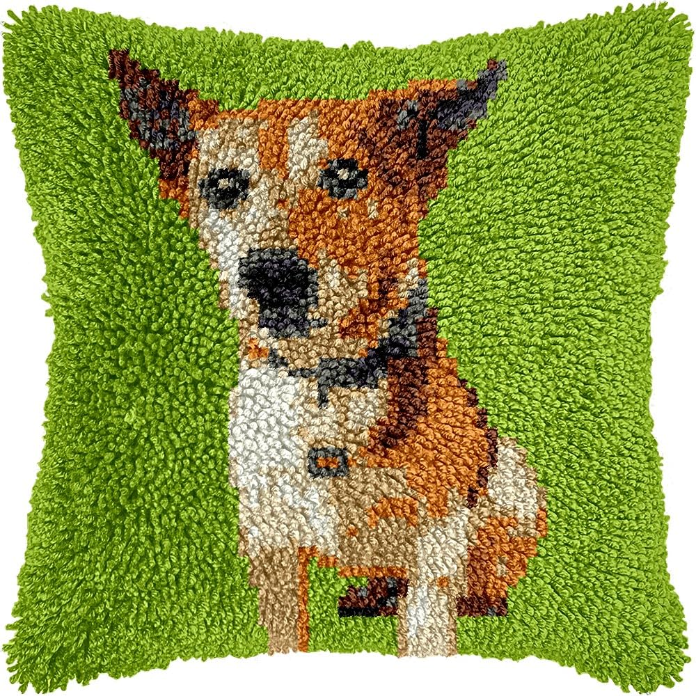 Dog Latch Hook Kits Pillow kits Cushion Throw Pillow Embroidery Craft Kits DIY Kits of DIY Hooking Pillowcase Cover Supplier with Color Printed Canvas 43x43cm (178)