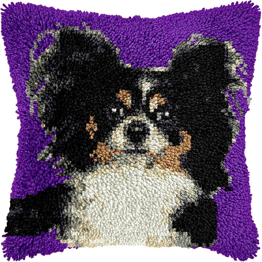 Dog Latch Hook Kits Pillow kits Cushion Throw Pillow Embroidery Craft Kits DIY Kits of DIY Hooking Pillowcase Cover Supplier with Color Printed Canvas 43x43cm (231)