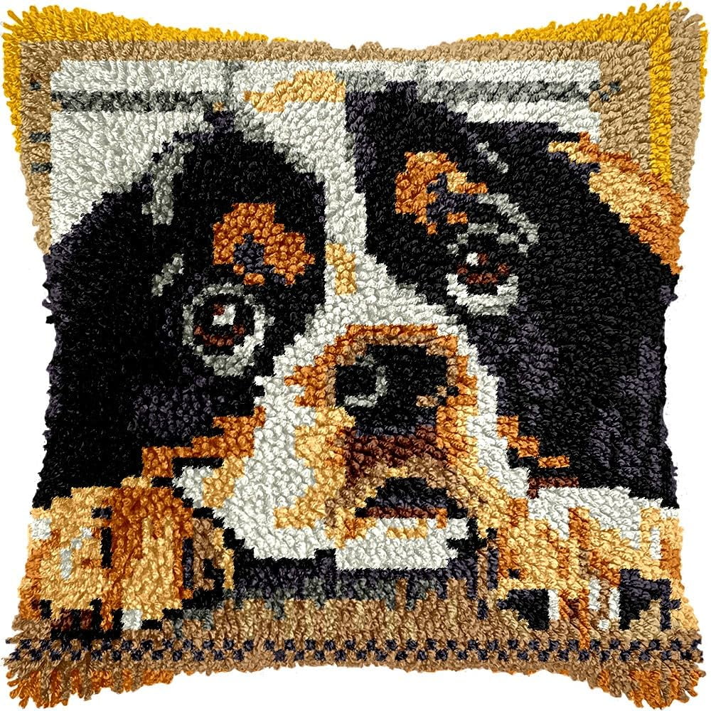 Dog Latch Hook Pillow Kits Pillow Cover Latch Hook Crafts Crochet Knitted Hooking Pillowcase Cushion Crafts Embroidery Latch Hooking Kits Material Set 17x17 inch(188)