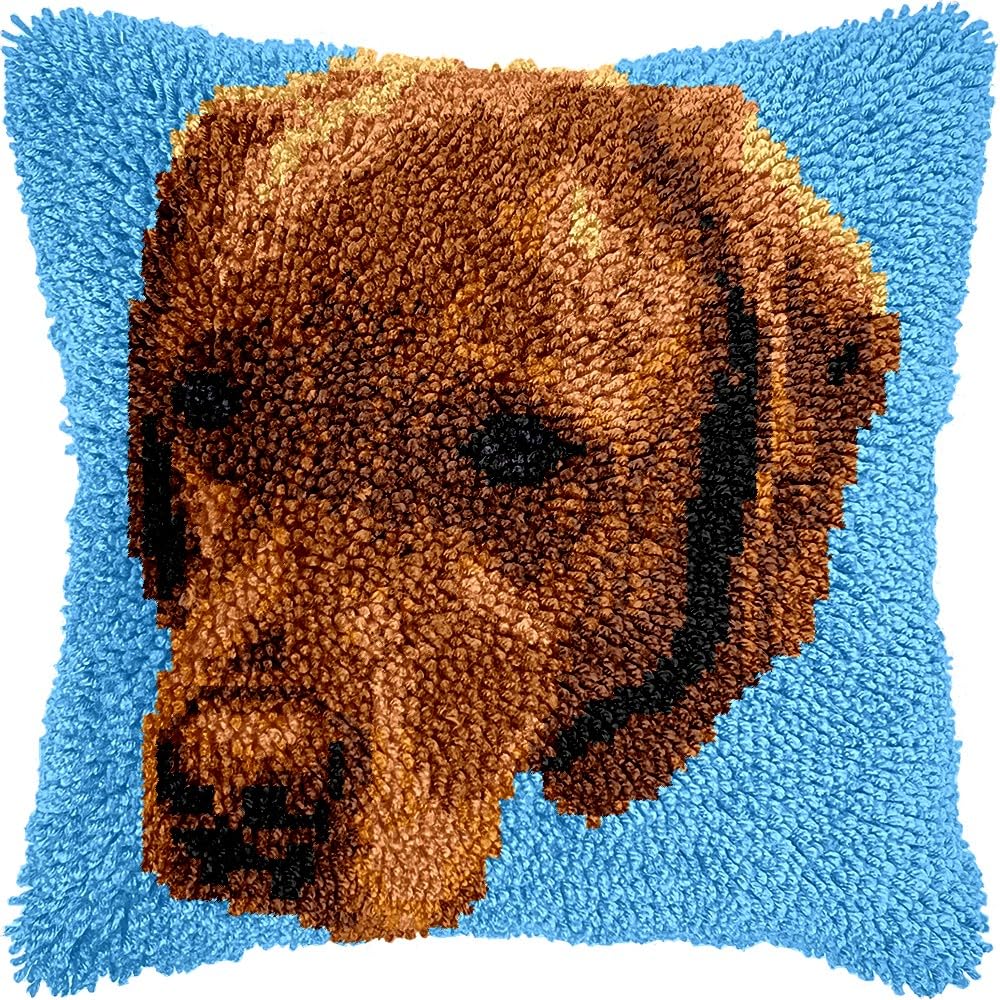 Dog Latch Hook Pillow Kits Pillow Cover Latch Hook Crafts Crochet Knitted Hooking Pillowcase Cushion Crafts Embroidery Latch Hooking Kits Material Set 17x17 inch(140)