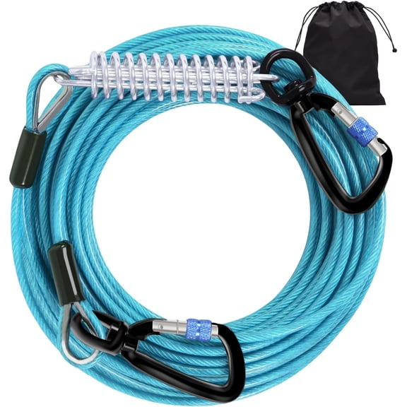Dog Leads for Yard 100FT-1000LBS Break Strength,Heavy Duty Tie Out Run Cable for Medium Large Dogs with Swivel Lockable Hook & Spring,Chew Proof Chain for Outside