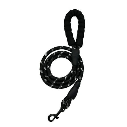 5 FT Comfortable Padded Handle Reflective Threads Dog Leash, Black