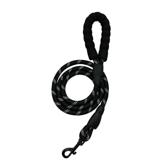 5 FT Comfortable Padded Handle Reflective Threads Dog Leash, Black