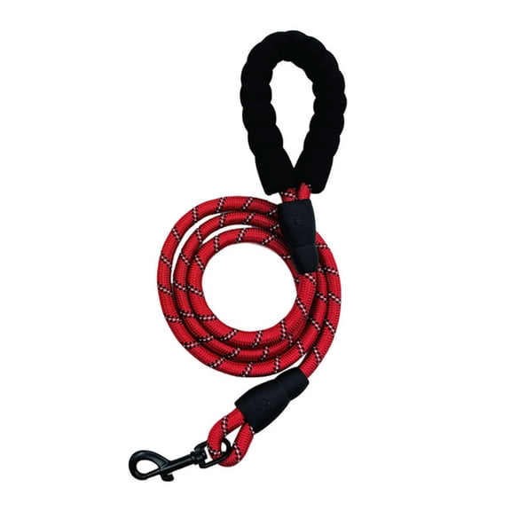 5 FT Comfortable Padded Handle Reflective Threads Dog Leash, Red