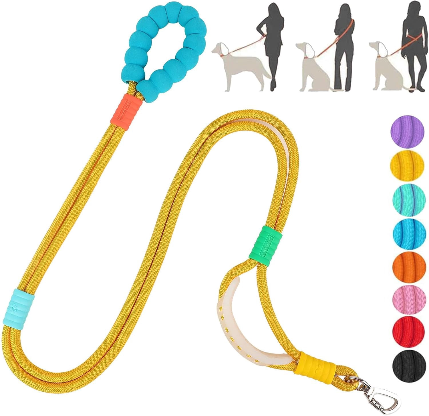 Dog Leash,5 FT Heavy Duty Dog Training Leash,Double Handle Comfortable Padded Hands Free Dog Leash,Adjustable Crossbody Waist Leash for Small Medium Large Dogs(Yellow)