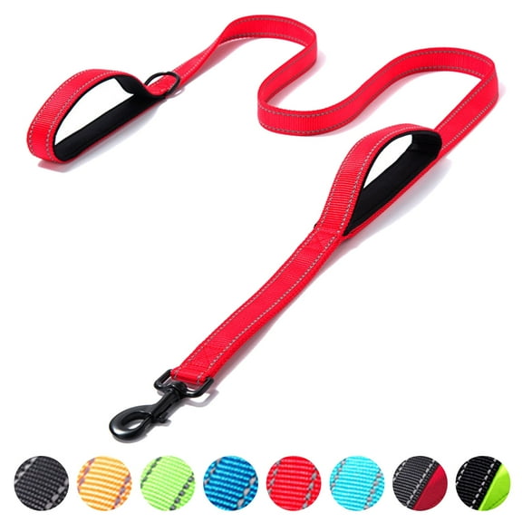 Dog Leash 5ft/6ft Long, Double Handle Dog Leash for Safe Control Training, Double Sided Reflective Leash for Small, Medium & Large Dog(6 ft,Red)