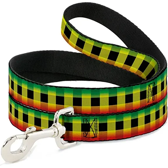 Dog Leash Buffalo Plaid Rasta 4 Feet Long 0.5 Inch Wide