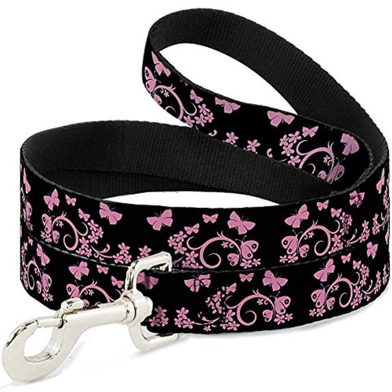 Dog Leash Butterfly Garden Black Pink 4 Feet Long 0.5 Inch Wide