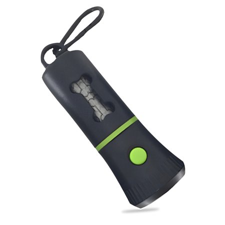 Dog Leash Dispenser LED Flashlight Poop Holder with Carabiner Clip, Adjustable Strap, Pet Waste Bag (Leak-Proof)