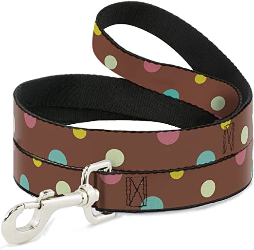 Dog Leash Dots Brown Multi Pastel 4 Feet Long 0.5 Inch Wide