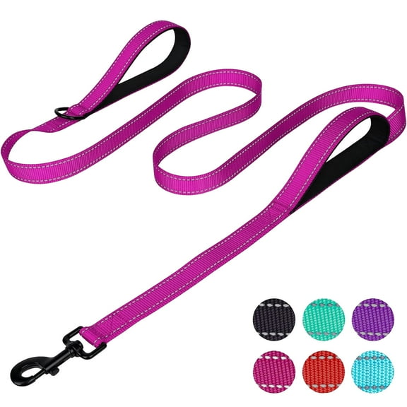 zalens Dog Leash Double Handle 4ft Long, Padded Traffic Handle and Reflective, Hotpink