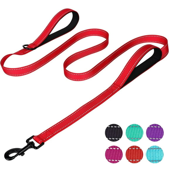 zalens Dog Leash Double Handle 4ft Long, Padded Traffic Handle and Reflective, Red