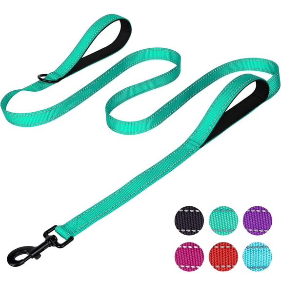 zalens Dog Leash Double Handle 4ft Long, Padded Traffic Handle and Reflective, Teal