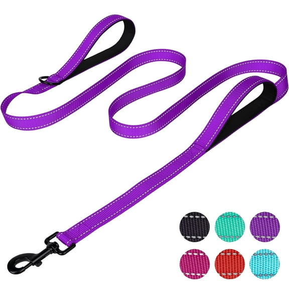 zalens Dog Leash Double Handle 5ft Long, Padded Traffic Handle and Reflective, Purple