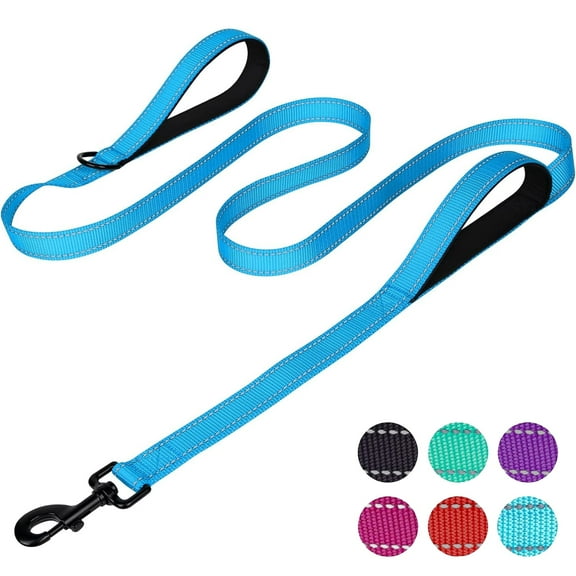 zalens Dog Leash Double Handle 5ft Long, Padded Traffic Handle and Reflective, Skyblue