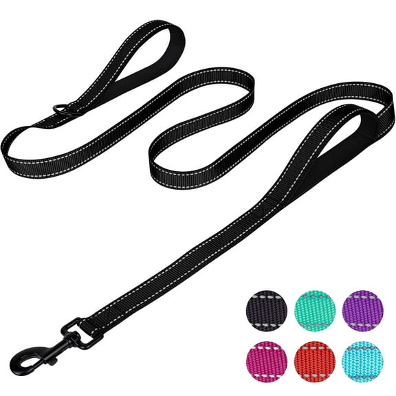 zalens Dog Leash Double Handle 6ft Long, Padded Traffic Handle and Reflective, Black