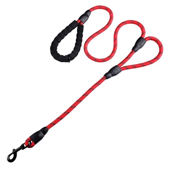 Dog Leash Heavy Duty 6ft, Double Handle Dog Leash with Padded Handle for Traffic Control, Reflective Rope Leashes for Large and Medium Dogs Night Control Safety Training (Red)