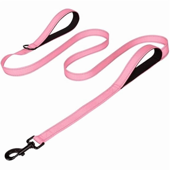 Dog Leash Heavy Duty for Large Dogs that Pull, Double Handle for Traffic Control, Double-Sided Reflective Leashes for Large Medium Dogs Night Safety, 6FT, Pink
