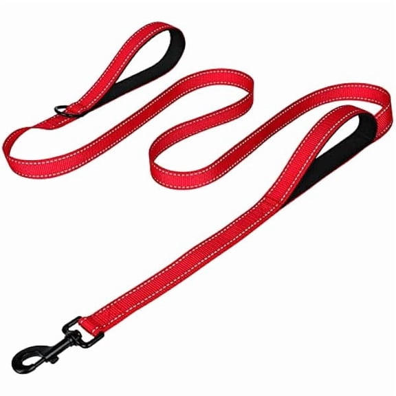 Dog Leash Heavy Duty for Large Dogs that Pull, Double Handle for Traffic Control, Double-Sided Reflective Leashes for Large Medium Dogs Night Safety, 6FT, Red