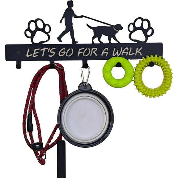 Dog Leash Holder Wall Mount, Dog Supply Organizer with 5 Hooks, Metal Key Hooks for Wall， Wall Storage for Hanging Leash, Vest, Harness, Keys