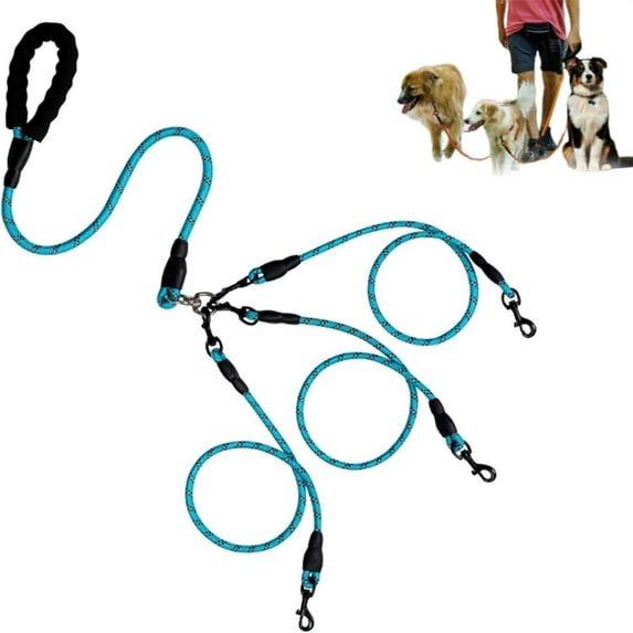 Dog Leash for Medium Dogs, 360° Swivel No Tangle Leash for 3 Dogs, Removable Shock Absorbing, 4.8ft Dog Leads for Outside Walking, Playing, Camping, Yard,Light blue