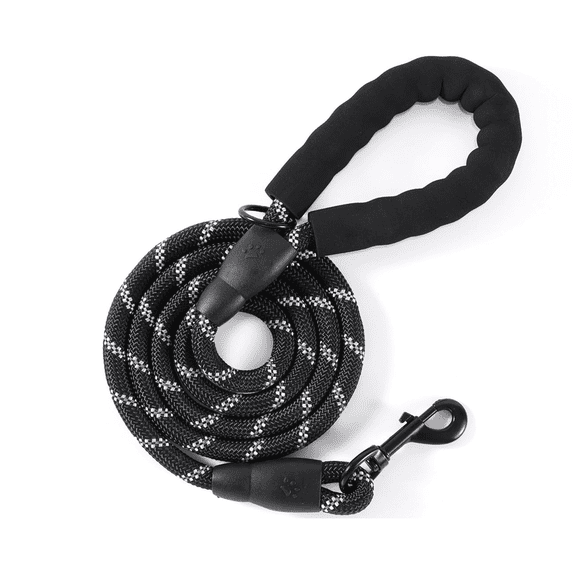 Dog Leash for Medium & Large Dogs, 5FT x 1/2in Heavy Duty Rope Leash with Padded Handle, Highly Reflective Threads & Swivel Clip, No Tangle for Walking Training, Black