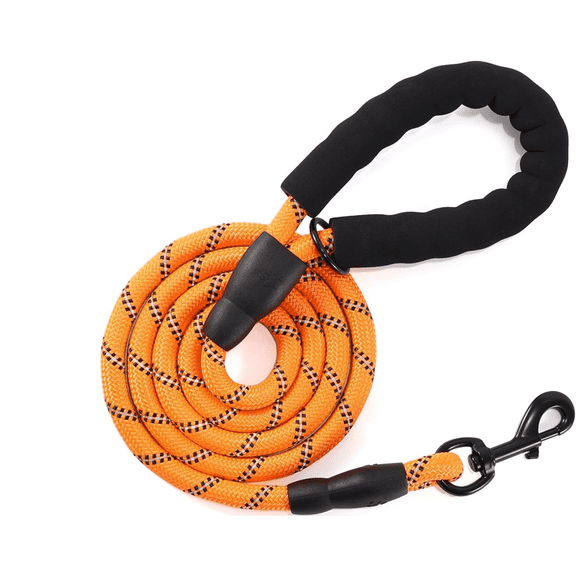 Dog Leash for Medium & Large Dogs, 5FT x 1/2in Heavy Duty Rope Leash with Padded Handle, Highly Reflective Threads & Swivel Clip, No Tangle for Walking Training, Orange