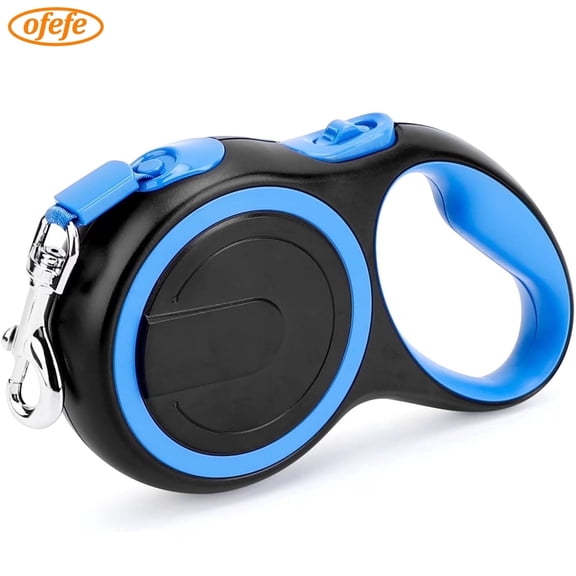 OFEFE Dog Leash Retractable, 16ft Heavy Duty Walking Dog Leash for Medium to 44lb, Anti-Slip Handle 360Tangle-Free Nylon Tape,One Button Lock(Blue)