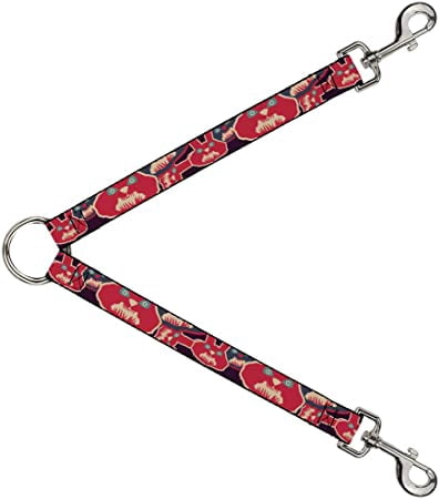 Dog Leash Splitter Angry Bunnies Close Up Purple Red Blue 1 Foot Long 1 Inch Wide