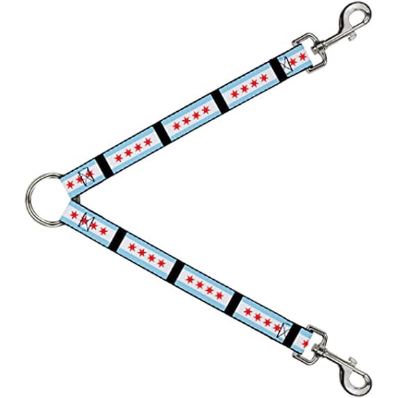 Dog Leash Splitter Chicago Flags Black 1 Foot Long 1 Inch Wide