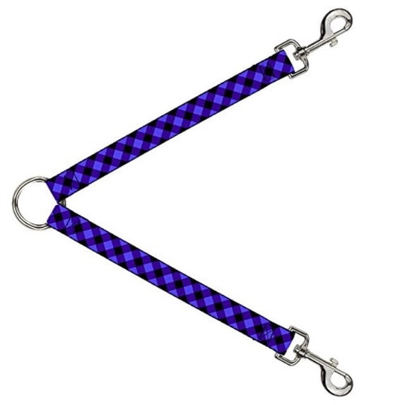 Dog Leash Splitter Diagonal Buffalo Plaid Black Blue 1 Foot Long 1 Inch Wide