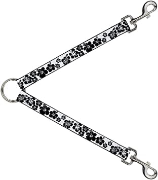 Dog Leash Splitter Hibiscus White Black 1 Foot Long 1 Inch Wide