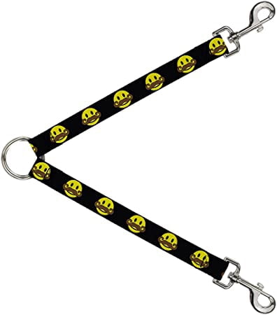 Dog Leash Splitter Mustache Happy Face Black Yellow Brown 1 Foot Long 1 Inch Wide