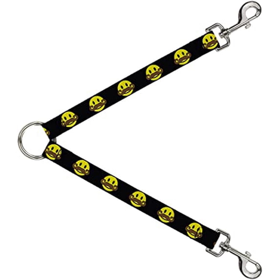 Dog Leash Splitter Mustache Happy Face Black Yellow Brown 1 Foot Long 1 Inch Wide
