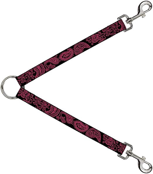 Dog Leash Splitter Paisley Black Neon Pink 1 Foot Long 1 Inch Wide