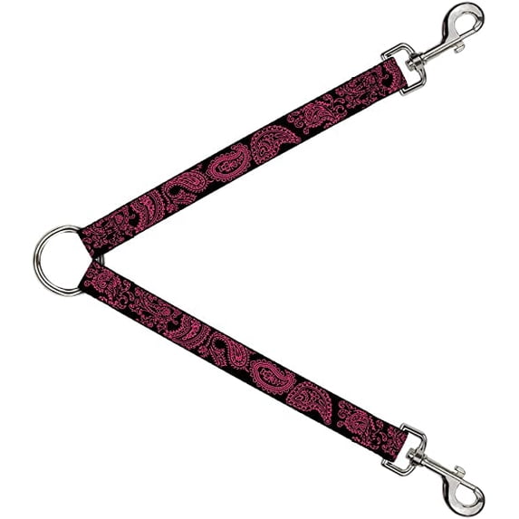 Dog Leash Splitter Paisley Black Neon Pink 1 Foot Long 1 Inch Wide