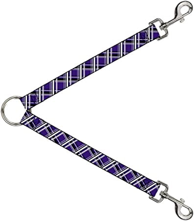 Dog Leash Splitter Plaid X2 Purple Gray White Black 1 Foot Long 1 Inch Wide